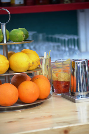 Citrus fruits on the table in the kitchen. selective focus.の写真素材