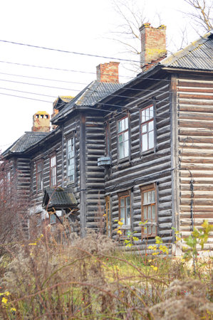 Old wooden houses in the village. Russia, Krasnodar regionの写真素材