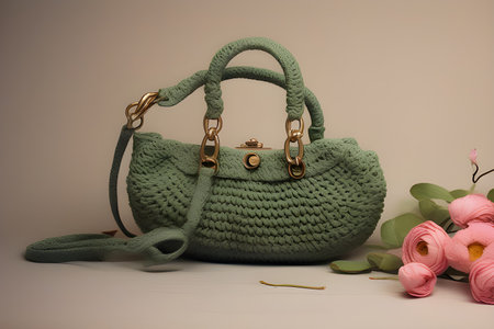 Elegant handbag on a neutral background. Fashionable concept.の素材