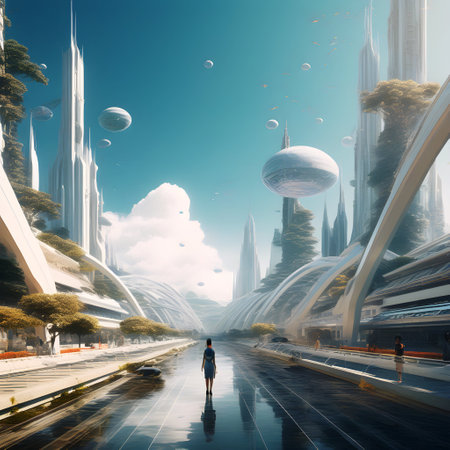 Futuristic city with skyscrapers and high rise buildingsの素材