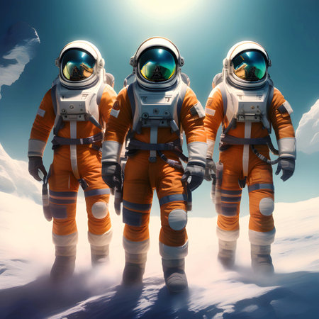 Astronaut team standing on the planet. 3D rendering.の素材