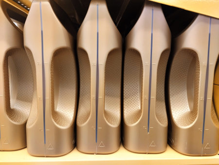 Shoes on a shelf in a store, closeup of photo