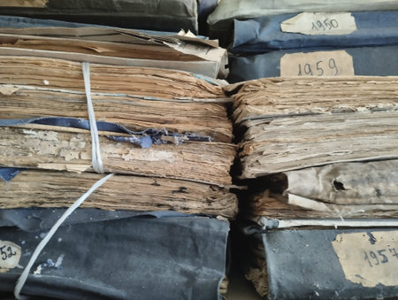 Stack of old books in a flea market. Toned.