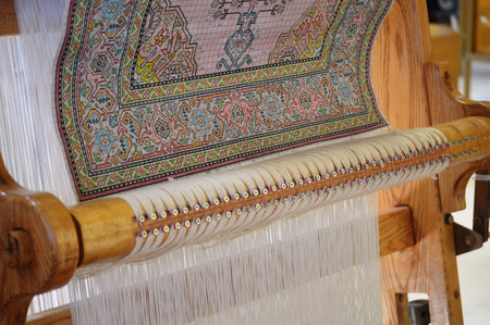 Weaving loom, detail of a traditional handmade loom.の写真素材