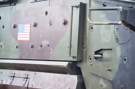 American Flag on the side of a military armored personnel carrier closeup