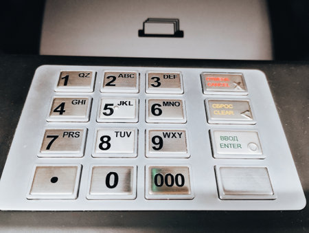 ATM keypad on cash register machine, vintage color tone.の写真素材