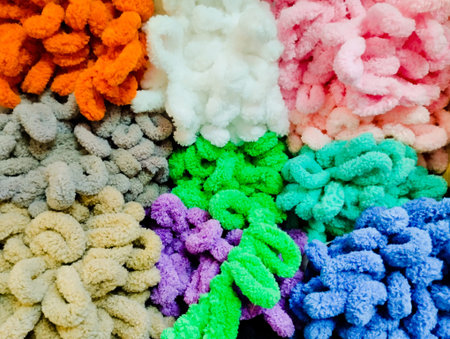 Colorful artificial wool texture as a background. Selective focus.の写真素材