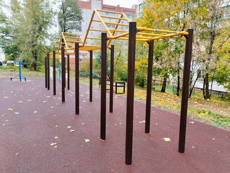 Outdoor sports ground in the park in autumn. Horizontal frame