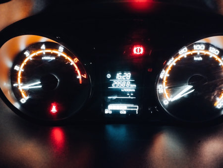 Close up of a speedometer in a car. Car dashboard