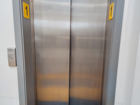 Close-up of elevator doors in modern building. Elevator doors
