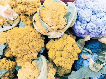 Organic cauliflower for sale at local farmers market, Thailand.