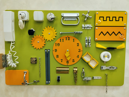 Electrical equipment on a green background. View from above, top view.