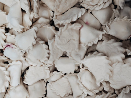 White dumplings on a white background. Close-up.の写真素材