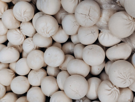 Close up of dumplings in a market. Selective focus.