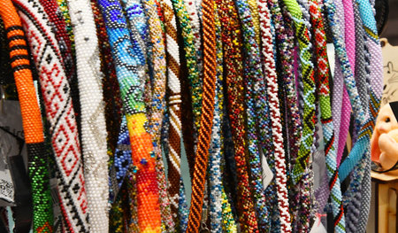 Colorful necklaces for sale on the street market in Istanbul, Turkey