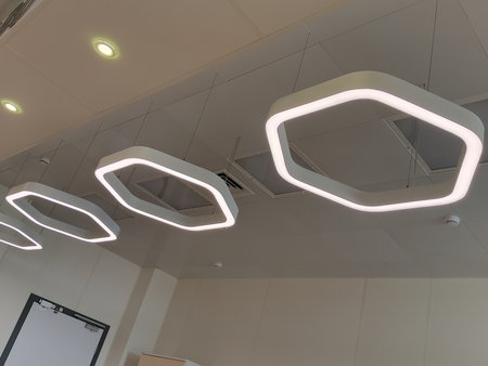 Lamps in the ceiling of a hospital, closeup of photo