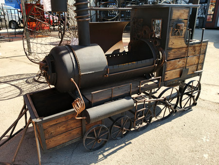 old steam locomotive on display at a fair in San Francisco, California