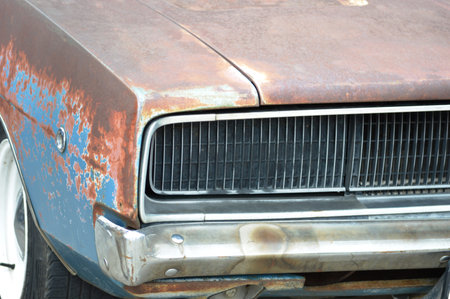rusty old american car, closeup of rust on old car
