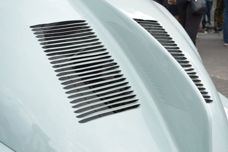 Close-up of the grill of a vintage car. Retro car.の写真素材