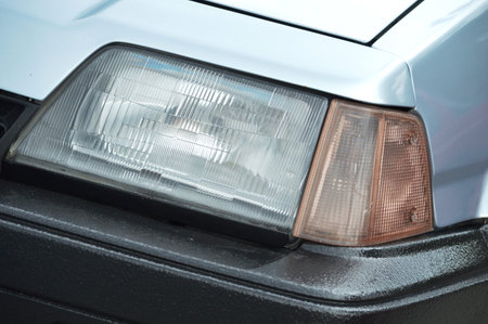 Headlight of a modern car, close-up, selective focus