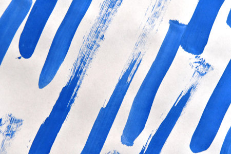 Blue and white stripes painted on white paper. Abstract watercolor background.