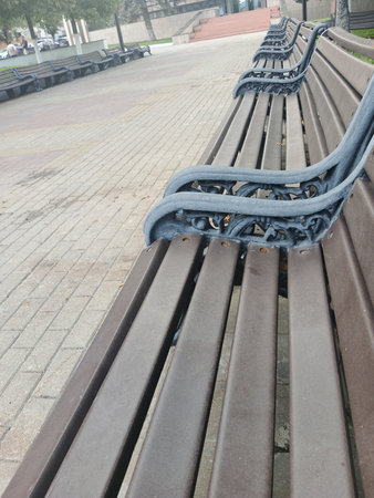 Bench in the park in the summer, Moscow, Russia, 2014