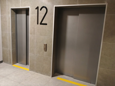 Elevator in a modern office building. Entrance door.