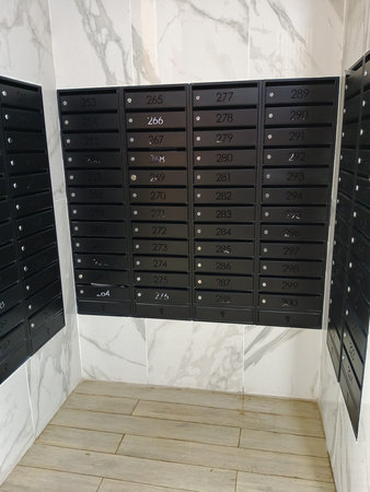 Mailboxes in a public place in the city of Barcelona, Spain