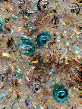abstract background with christmas balls and ribbons of different colors
