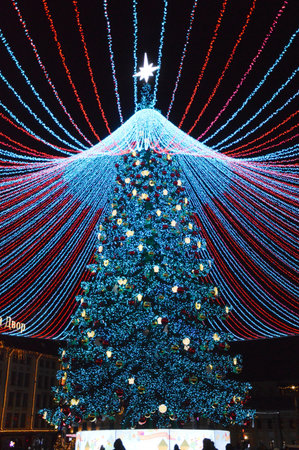 Christmas tree in the city center of Vilnius, Lithuania.の写真素材