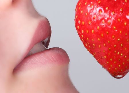 Lips and strawberryの写真素材