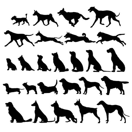 black silhouettes of dog iconsのイラスト素材