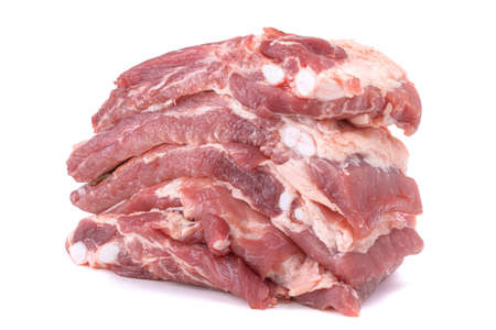 Raw pork ribs isolated on a whiteの写真素材