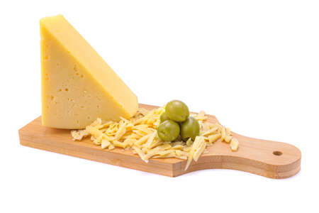 Solid yellow gouda cheese, close-up, isolated on a white background.selective focus. close-up.の写真素材
