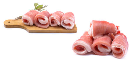 Pork rolls, isolated on a white background.a set of two images .selective focusの写真素材