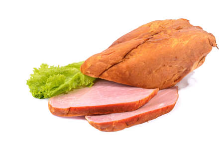 Smoked pork loin, pork isolated on a white background.horizontal viewの写真素材