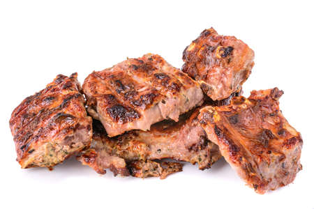 meat fried on coals, isolated on a white background.pork ribsの写真素材