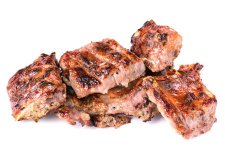 meat fried on coals, isolated on a white background.pork ribsの写真素材