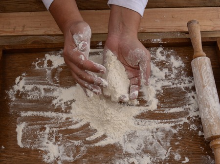 White flour on the desk. Cook for holiday.の写真素材