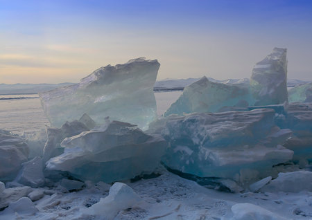 Siberia winter. Lake Baikal blocks of ice