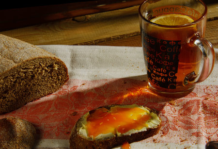 breakfast on the wooden table