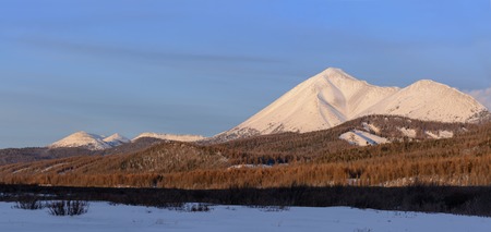 Winter landscape of Mongolia. Hill on a backgroundの写真素材