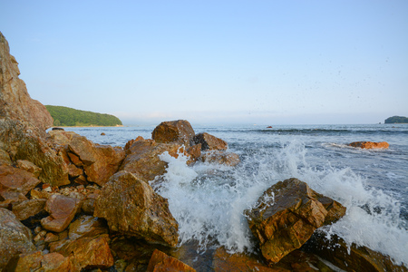 Seashore, rocks and waves. Ladnscapeの写真素材