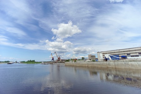 Gorodets,, Russia. - June 2.2016. The view from the river at the shipyard Ship Repair Shipbuilding Corporation in Gorodetsのeditorial素材
