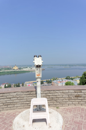 Nizhny Novgorod, Russia. - July 28.2016. Stationary Pay binoculars on the street Zalomova on the high bank at the intersection of the rivers Oka and Volgaのeditorial素材