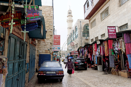 Bethlehem, Israel. - February 15.2017. Narrow street in the Arab quarter in Bethlehem.のeditorial素材