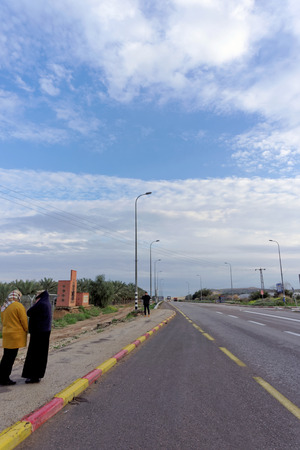 Israel. - February 16.2017. Pilgrims on the road from Qasr al-Yahud to Jerusalem. Planting of palm trees.のeditorial素材