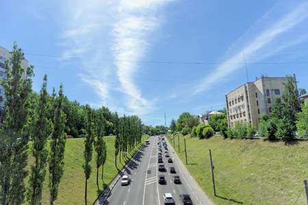 Nizhny Novgorod, Russia. - June 30.2016. The Pokhvalinsky Descent. View from the pedestrian bridge up the hills.のeditorial素材