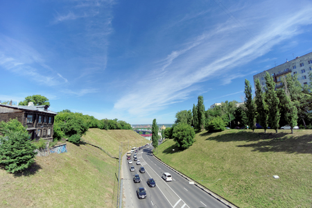 Nizhny Novgorod, Russia. - June 30.2016. The Pokhvalinsky Descent. View from the pedestrian bridge down to the Oka Riverのeditorial素材