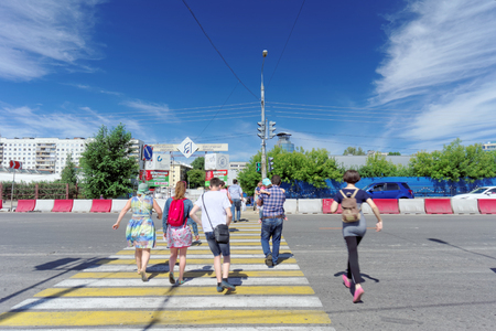 Nizhny Novgorod, Russia. - June 30.2016. Pedestrian crossing across Lenin Square opposite Nizhny Novgorod trade fairs.のeditorial素材